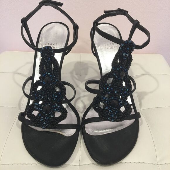 Stuart Weitzman Caviar Black Swarovski Heels - Picture 2 of 8